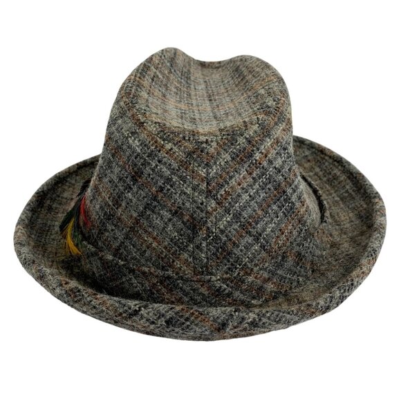 London Fog Fedora Hat Lodger Gray Wool Feather Band Men's Size OS Vintage - Picture 4 of 6